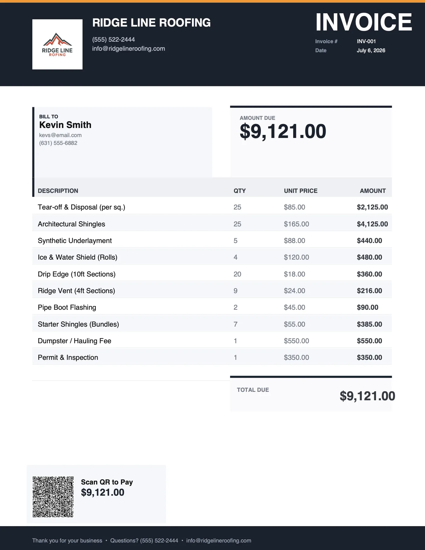 A branded PDF estimate ready to send to a homeowner