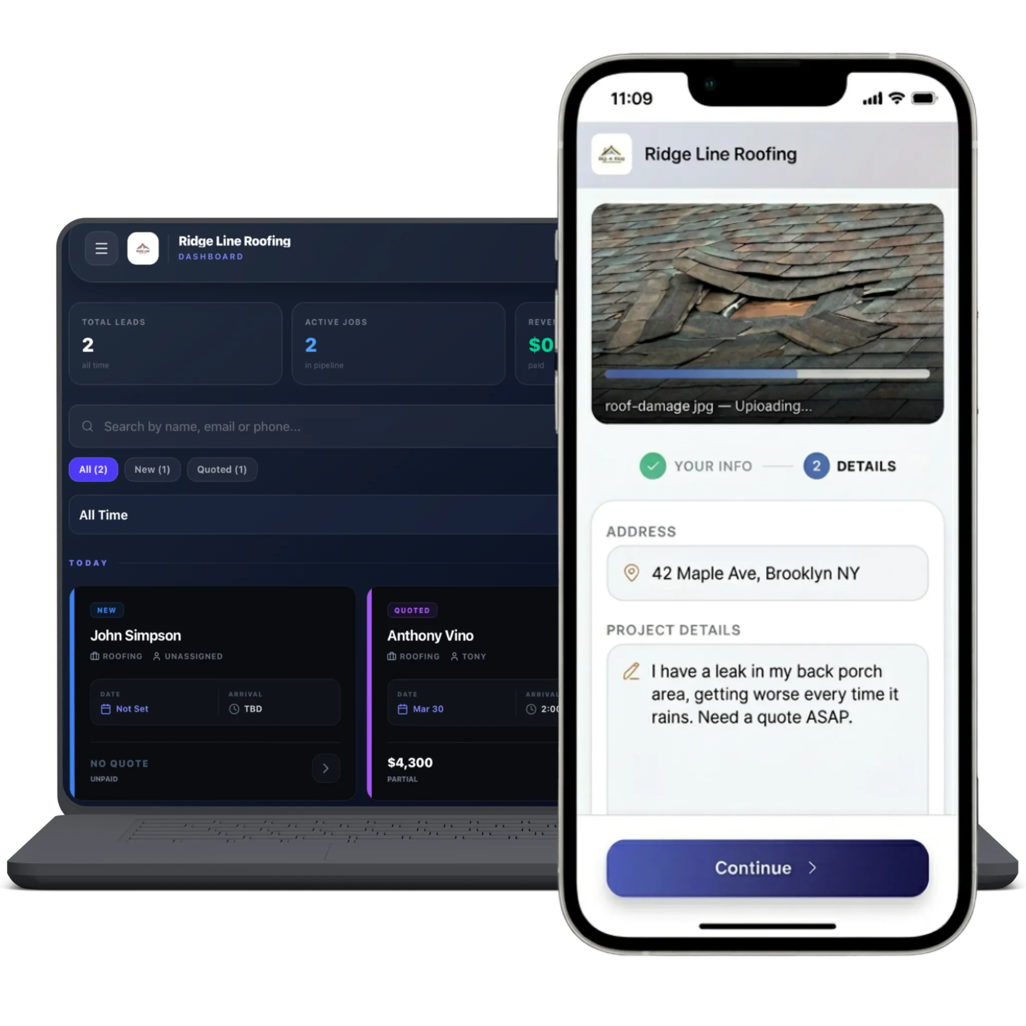 Lead2Project dashboard and branded form on phone
