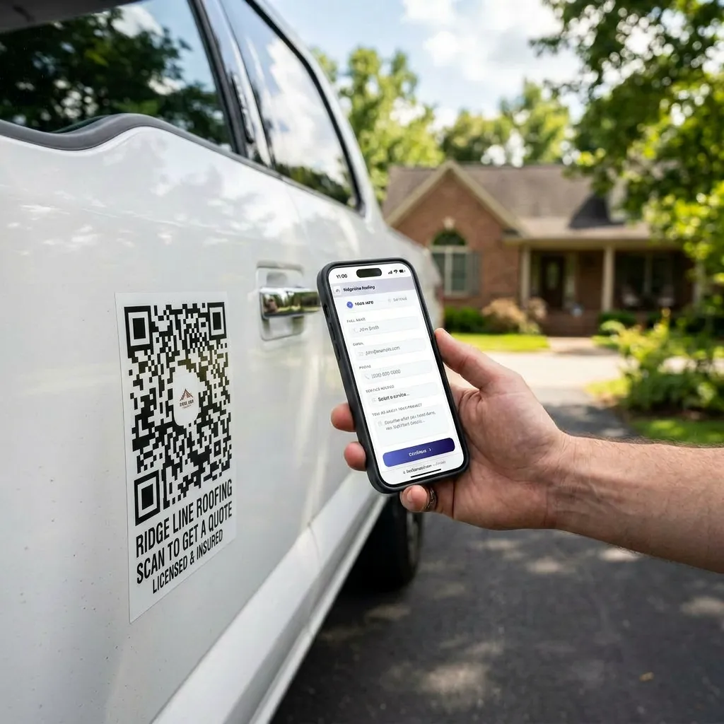 Contractor scanning QR code on work truck