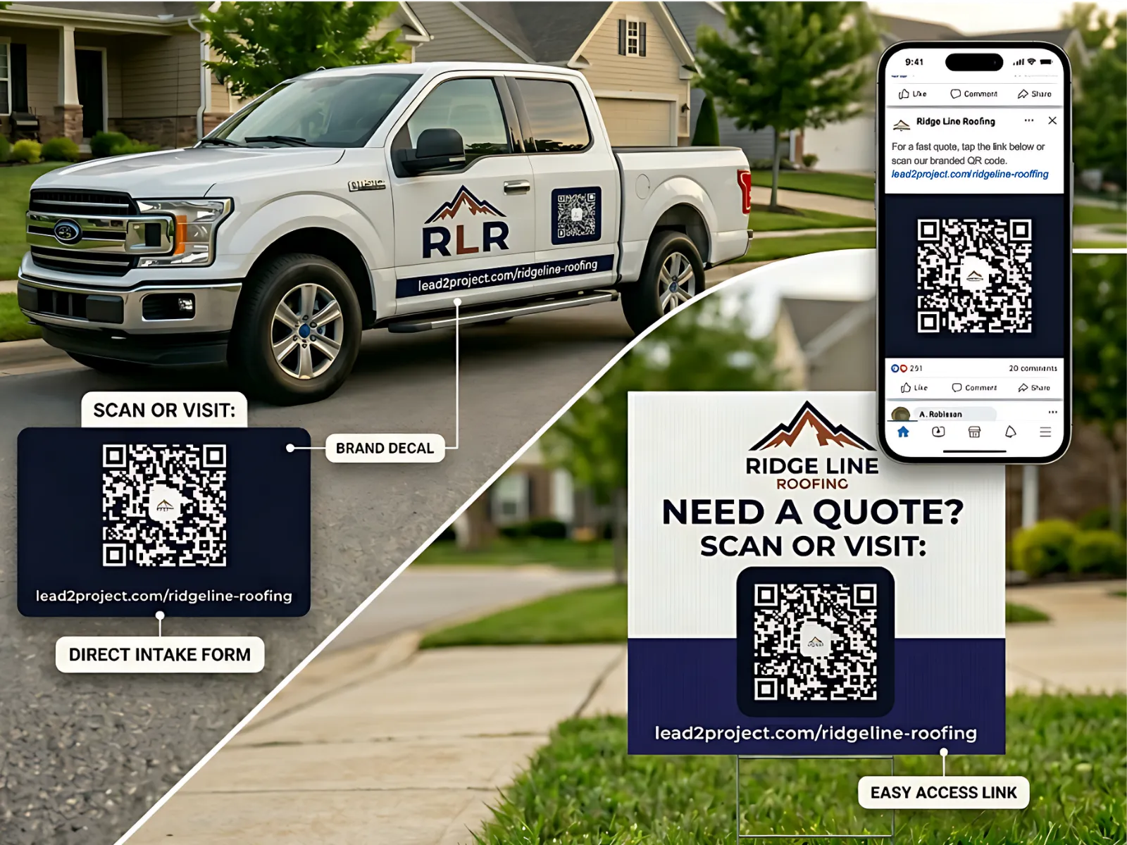 Branded QR code for contractor lead capture