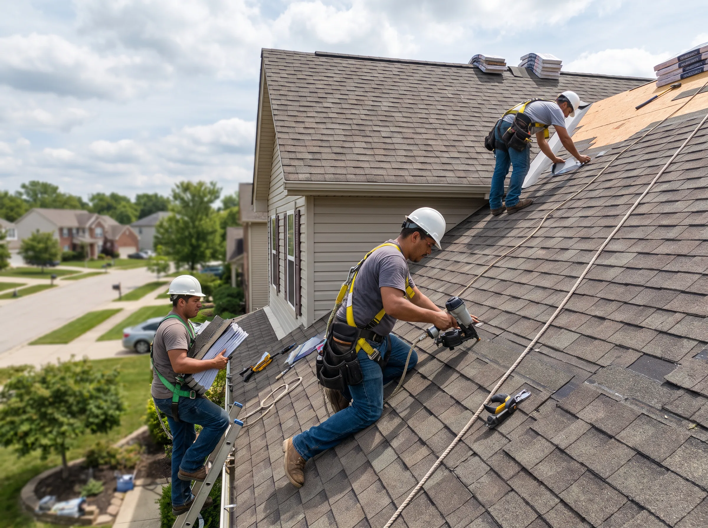 Roofing crew at work